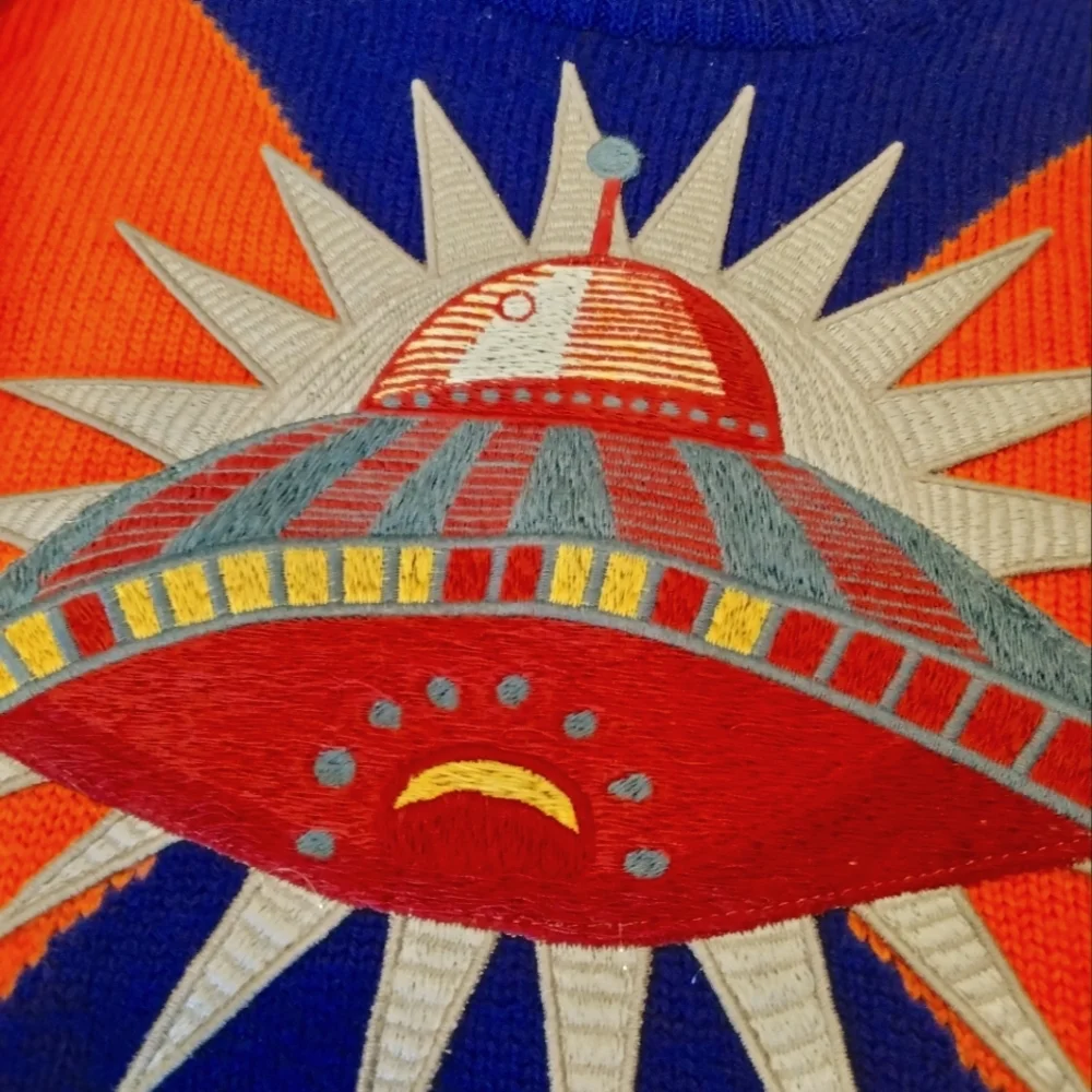 Gucci kids orange blue UFO spaceship diamond print wool sweater size 5 - Picture 6 of 7